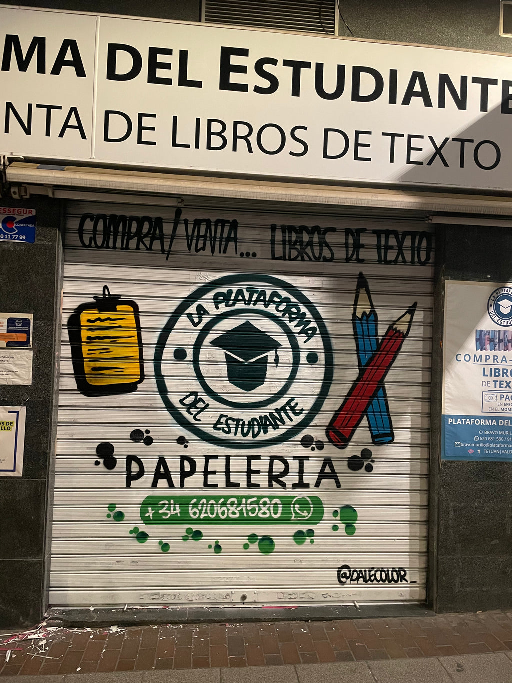 Graffiti en Cierre Metálico: Academia La Plataforma del Estudiante | Madrid