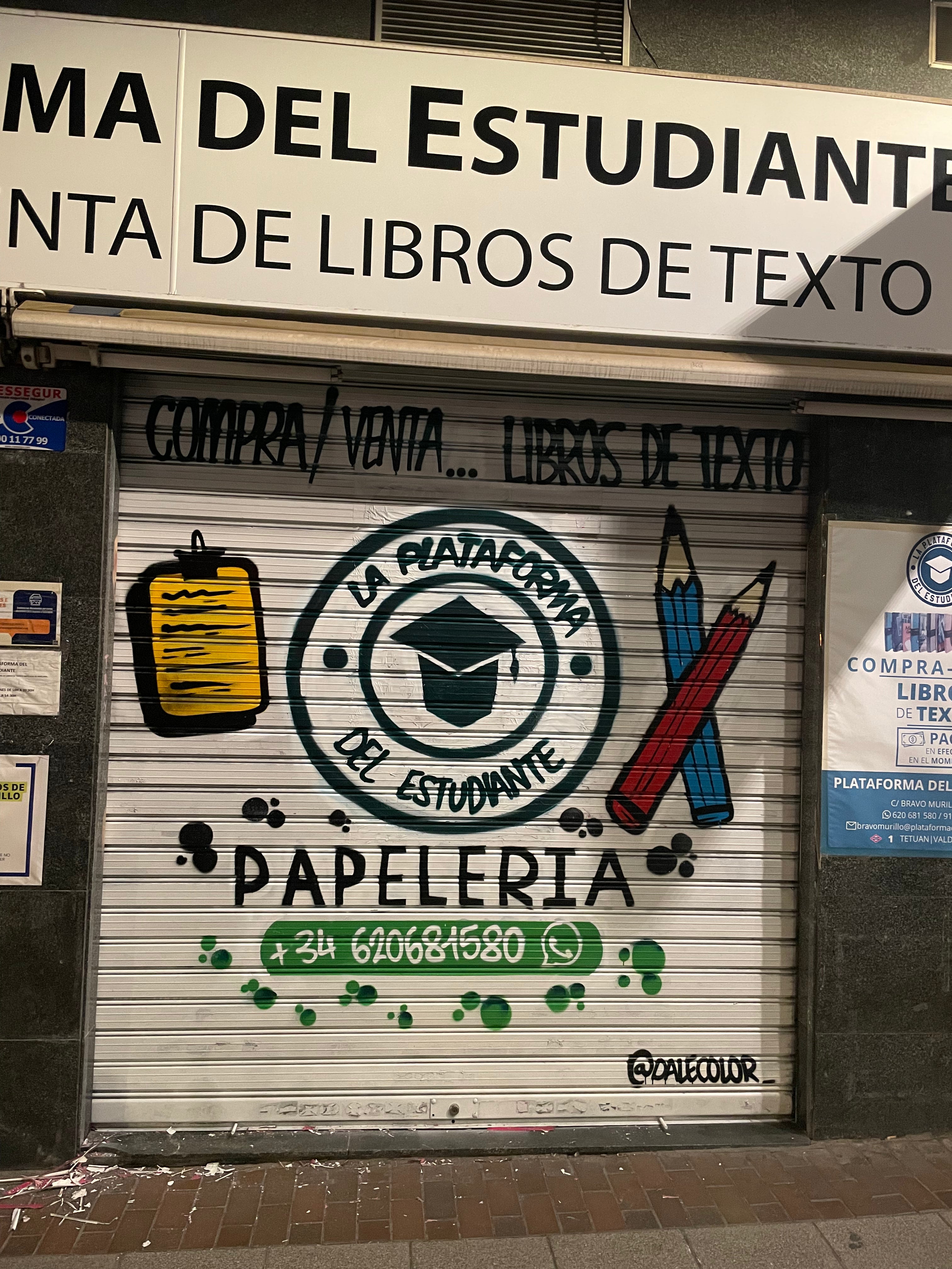 Graffiti en Cierre Metálico: Academia La Plataforma del Estudiante | Madrid